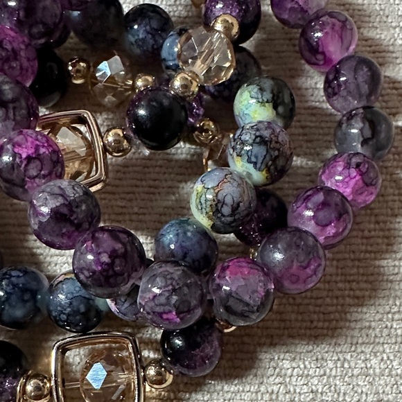 Bracelet Glass Purple and Gold Beaded Bracelet Set Of (4) - Picture 6 of 8